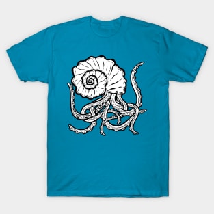 Octopus Conch Seashell Tentacle Cartoon Illustration T-Shirt